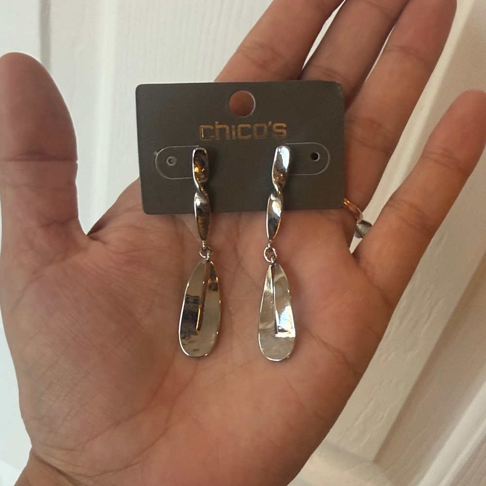 Chico's Shiny Silver Twist Earrings